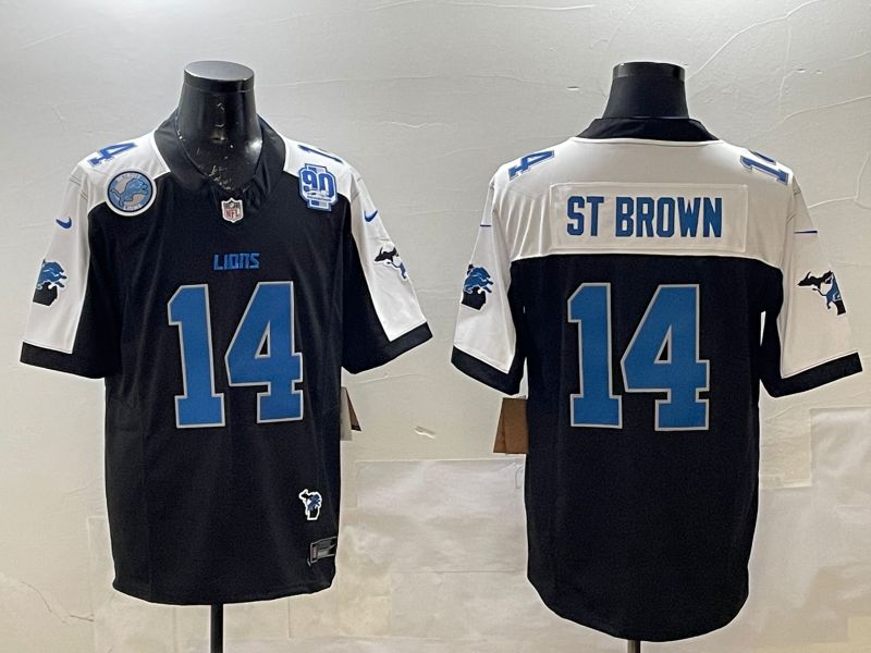 Men Detroit Lions #14 St Brown Black Thanksgiving three generations 2025 Nike Limited NFL Jersey style 1